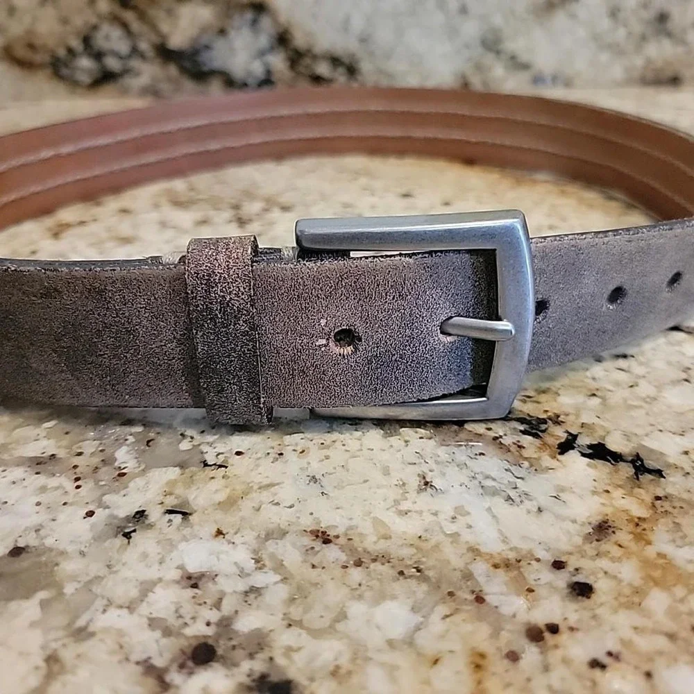 Fossil Genuine Leather Belt Mens Light Brown Silver Buckle 30/32
